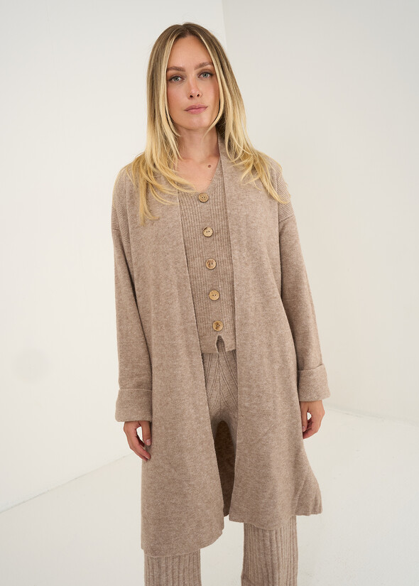 Cardigan Ciaky lungo in maglia rasata MARRONE Donna null