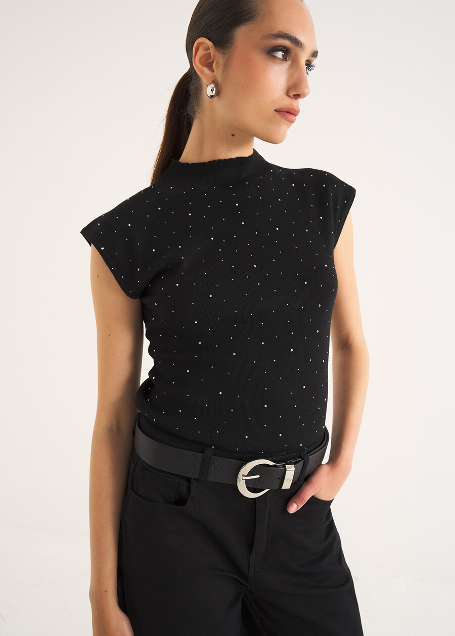 Martina sweater with rhinestones NERO BLACK Woman , image number 1