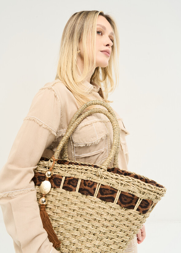 Briges-A animalier straw tote MARRONE CARAMELLO Woman null