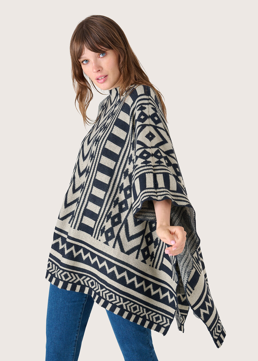 Mack poncho with ethnic pattern, Woman  