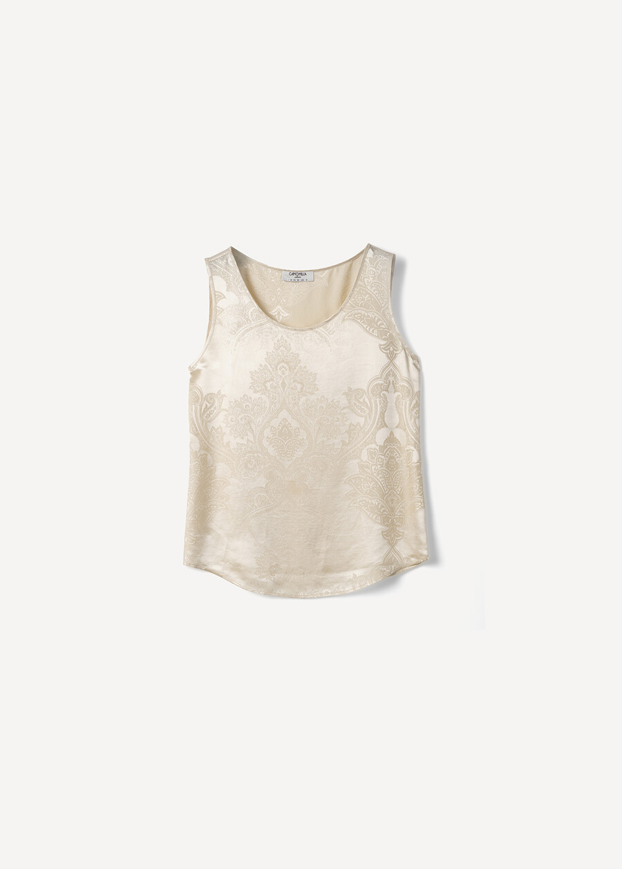 Tex Patterned Silk Top BIANCO WHITEBEIGE Woman , image number 5