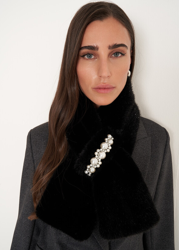 Collo Stefy in ecopelliccia con perle NERO BLACK Donna null