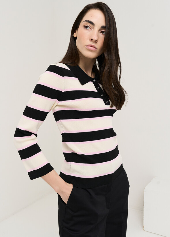 Polo Maly in maglia a righe NERO BLACK Donna null