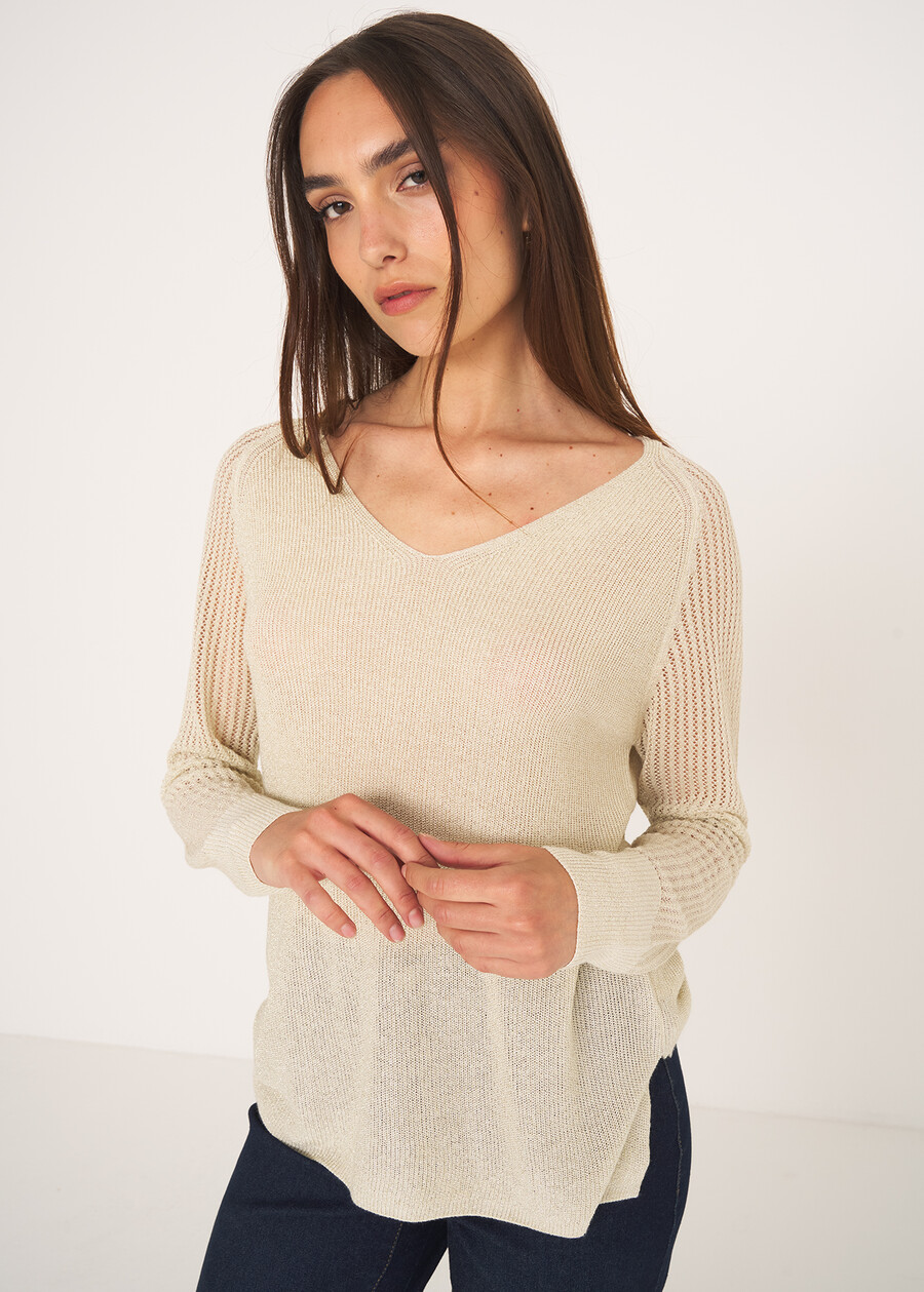 Maglia Mariel in lurex BEIGE LIGHT BEIGENERO BLACK Donna , immagine n. 1