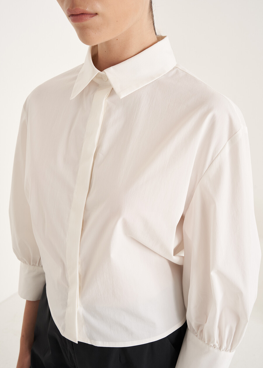 Claudia cropped cotton shirt BIANCO WHITE Woman , image number 2