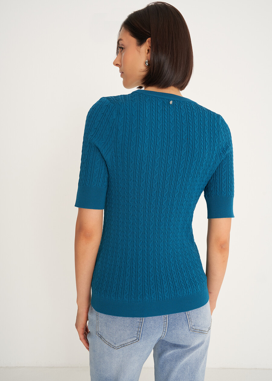 Maglia Marcel con lavorazione a treccia VERDE PAVONE Donna , immagine n. 3