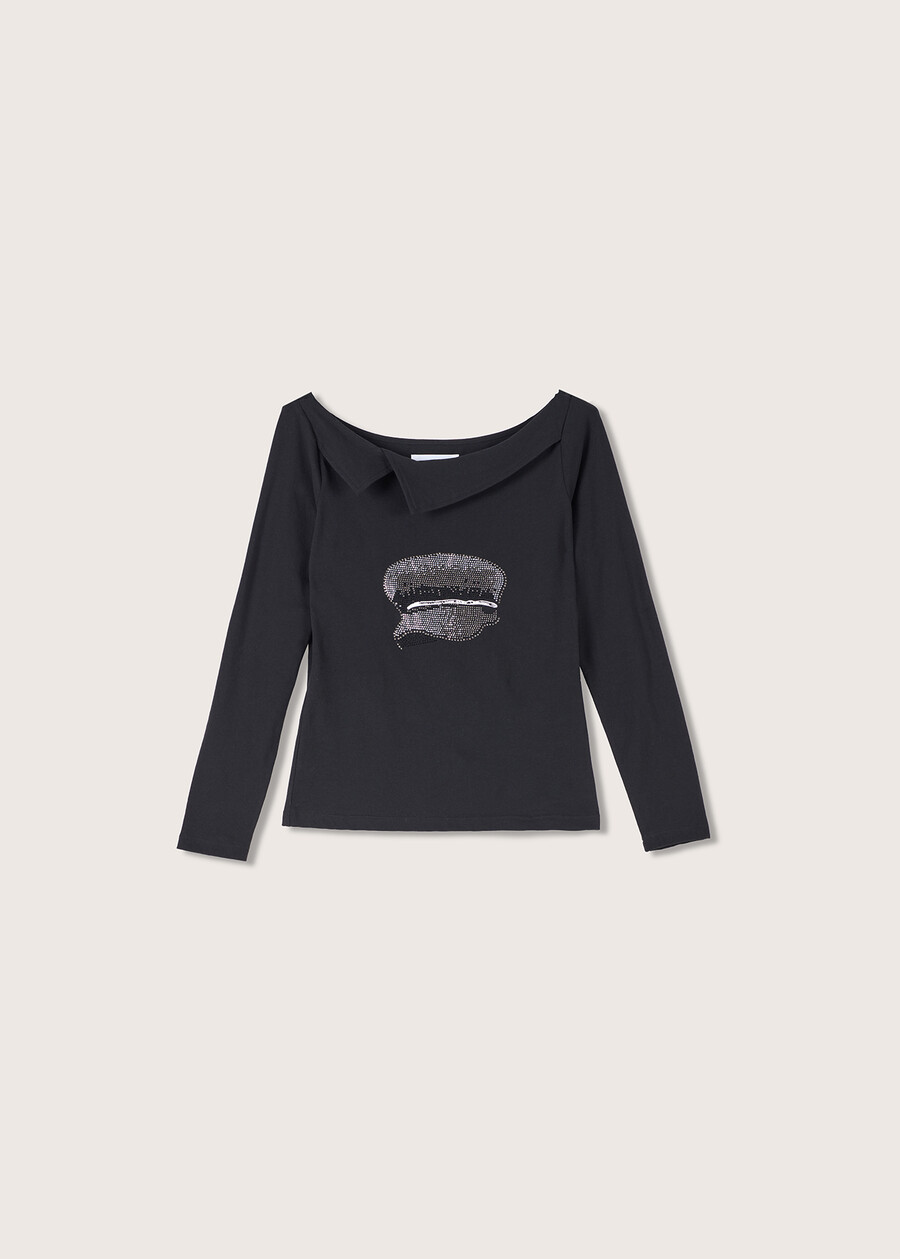 Stick T-shirt with strass NERO BLACK Woman , image number 4