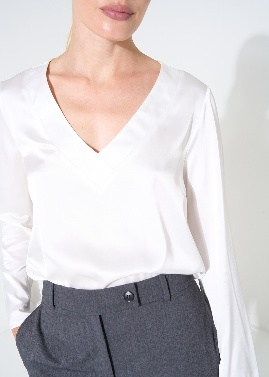 Blusa Beatrice con scollo a V NERO BLACKBIANCO WHITEBLU Donna , immagine n. 3