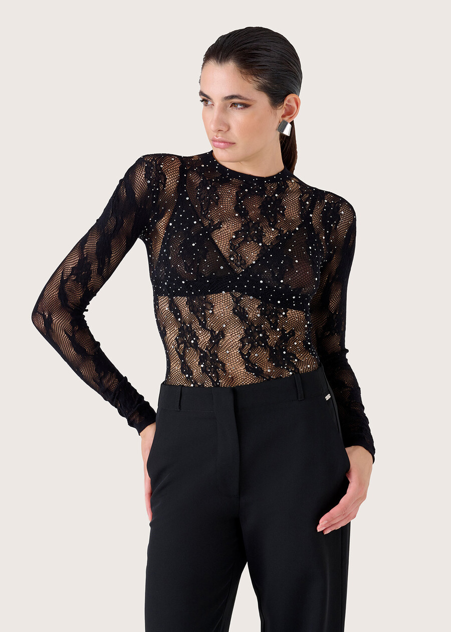 Maglia Star con pizzo e strass NERO BLACK Donna , immagine n. 2