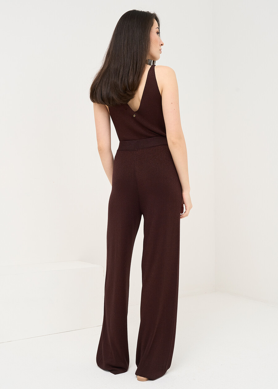 Pony wide lurex knit trousers MARRONE Woman , image number 5