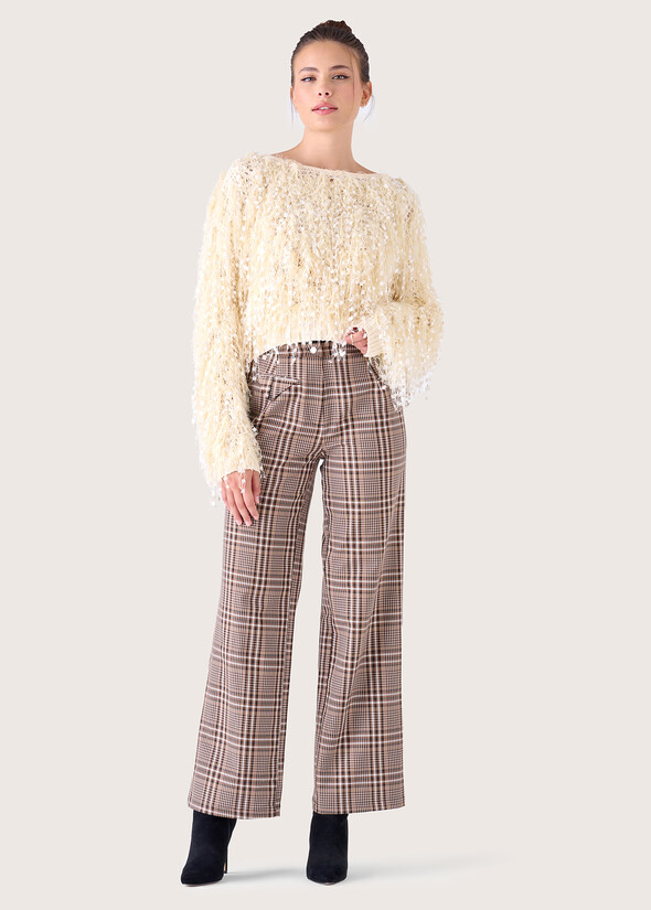 Pantalone Pollon con fantasia check MARRONE TIERRA Donna null