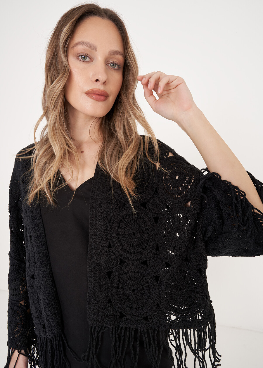 Cardigan Criss In Crochet BIANCO BURRONERO BLACK Donna , immagine n. 2