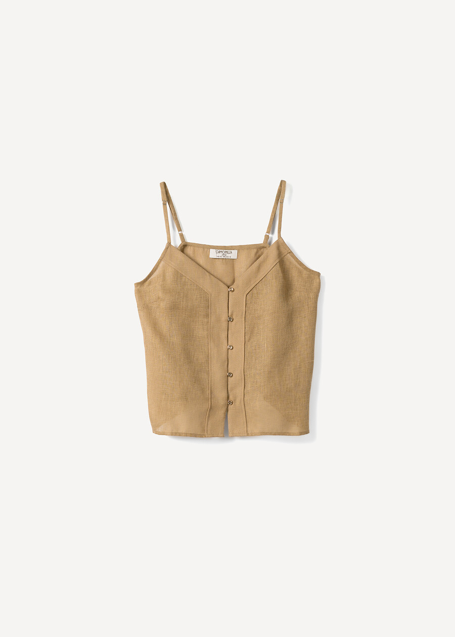 Top Trey in misto lino BEIGE Donna , immagine n. 5