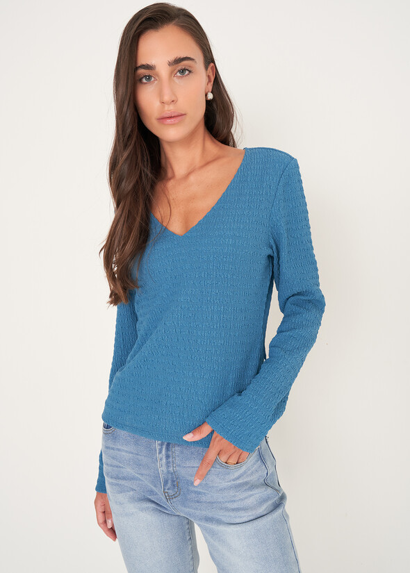 T-shirt Simply a rilievo con scollo a V VERDE PAVONE Donna null