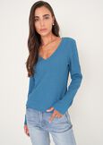 T-shirt Simply a rilievo con scollo a V VERDE PAVONE Donna immagine n. 1