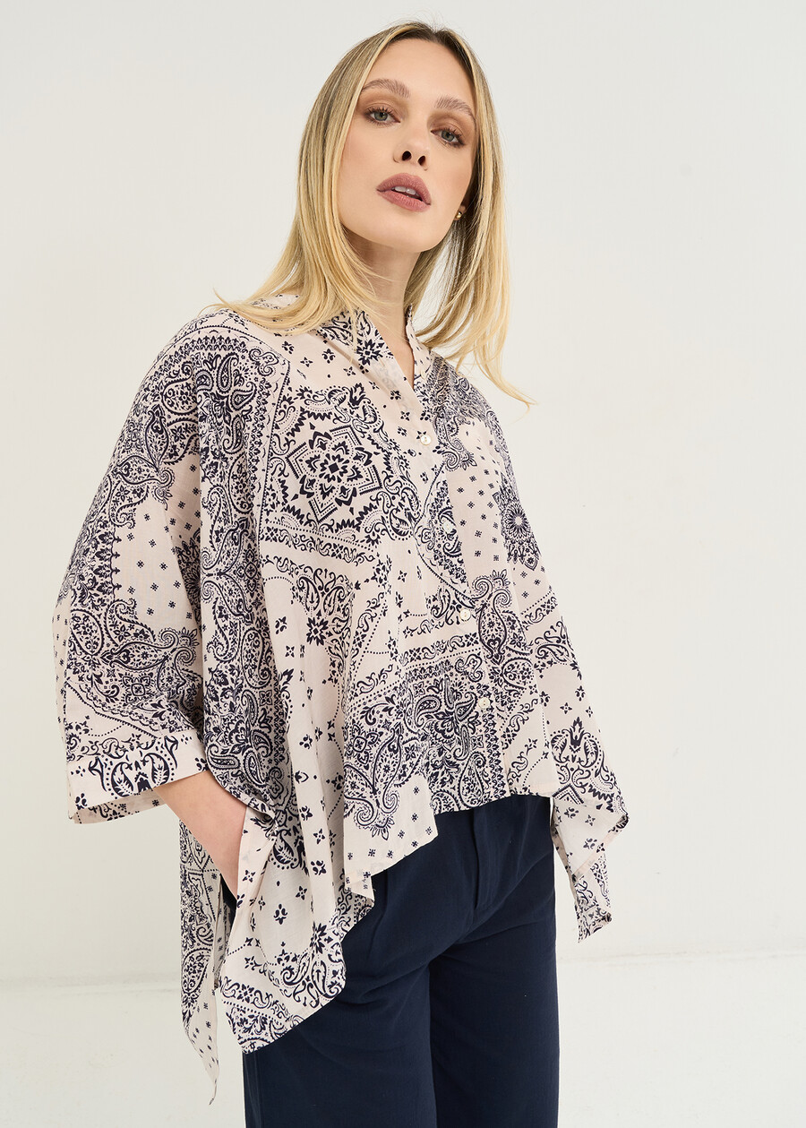 Blusa Carlie stampata in cotone e Bemberg BIANCO WHITE Donna , immagine n. 1