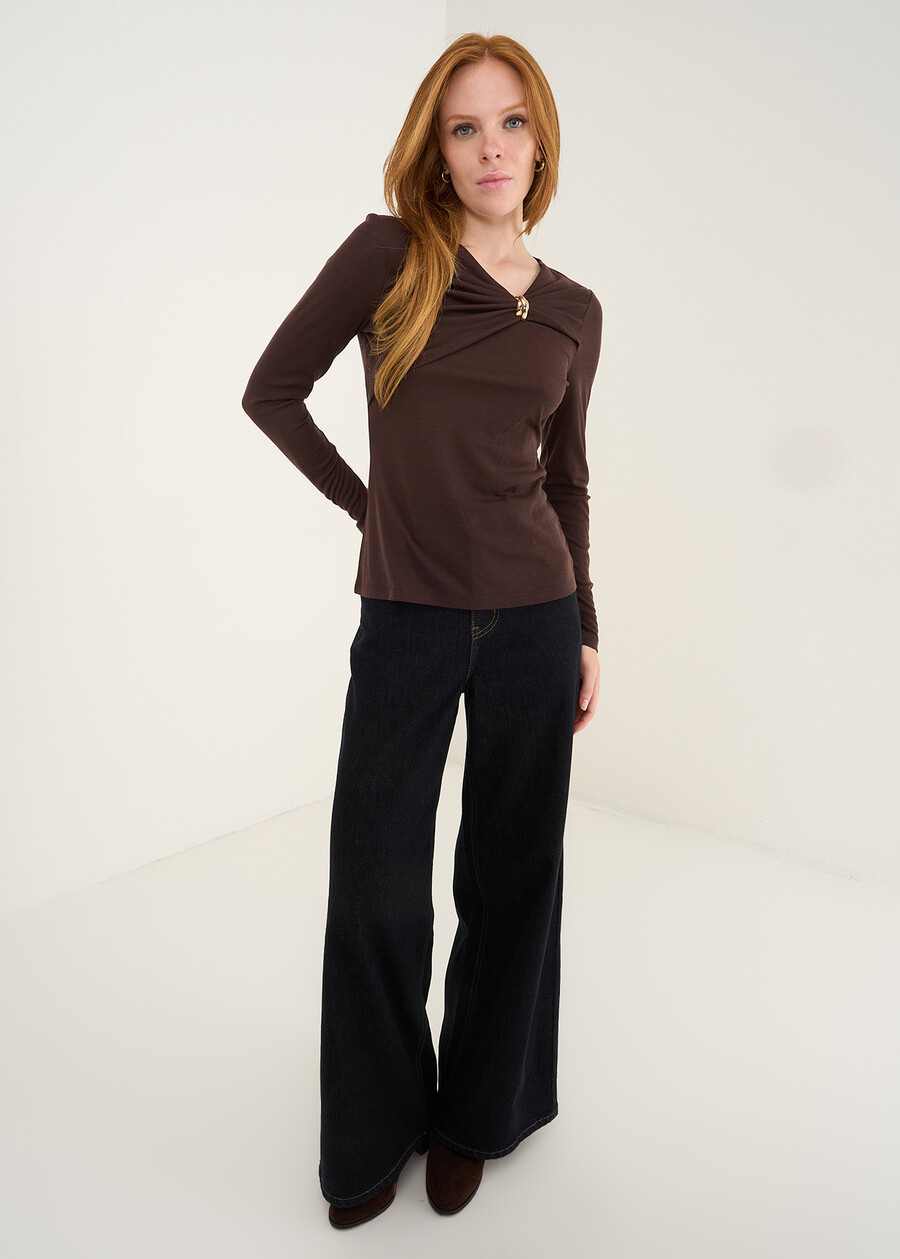 T-shirt Send drappeggiata MARRONEBLU Donna , immagine n. 4