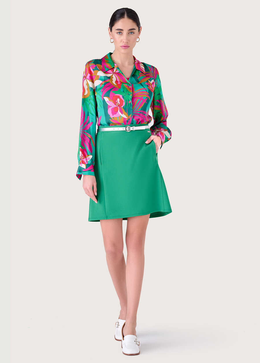 Giusy short skirt in screp fabric VERDE GARDEN Woman , image number 1