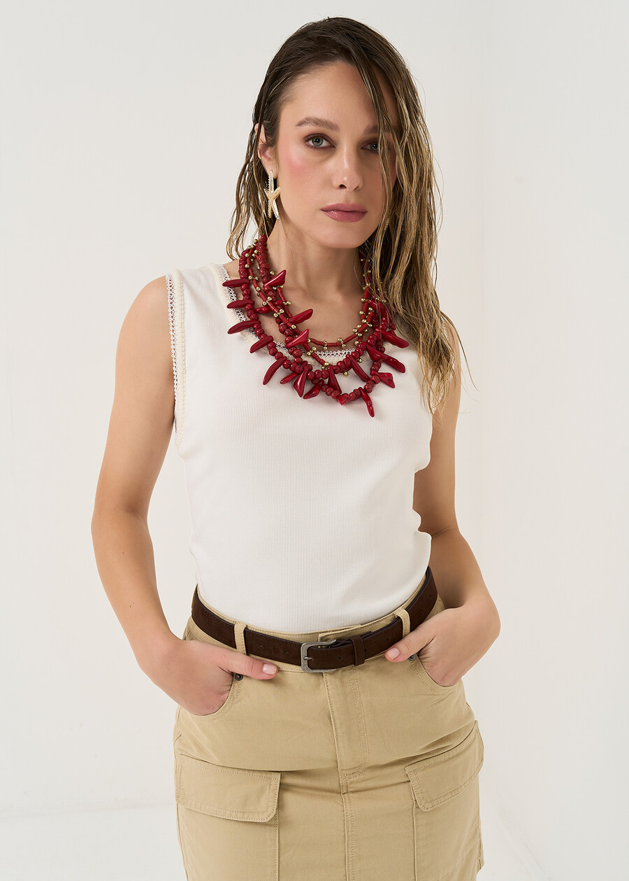 Canotta Tommy con passamaneria BEIGE LATTE Donna , immagine n. 3