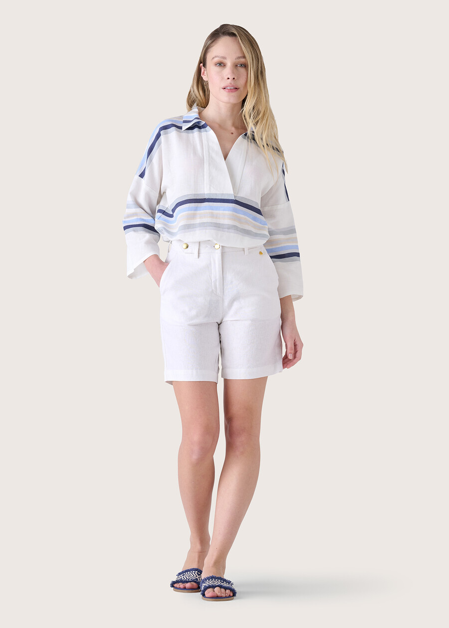 Baiano linen and cotton Bermuda shorts BIANCO WHITEBLUE OLTREMARE  Woman , image number 1
