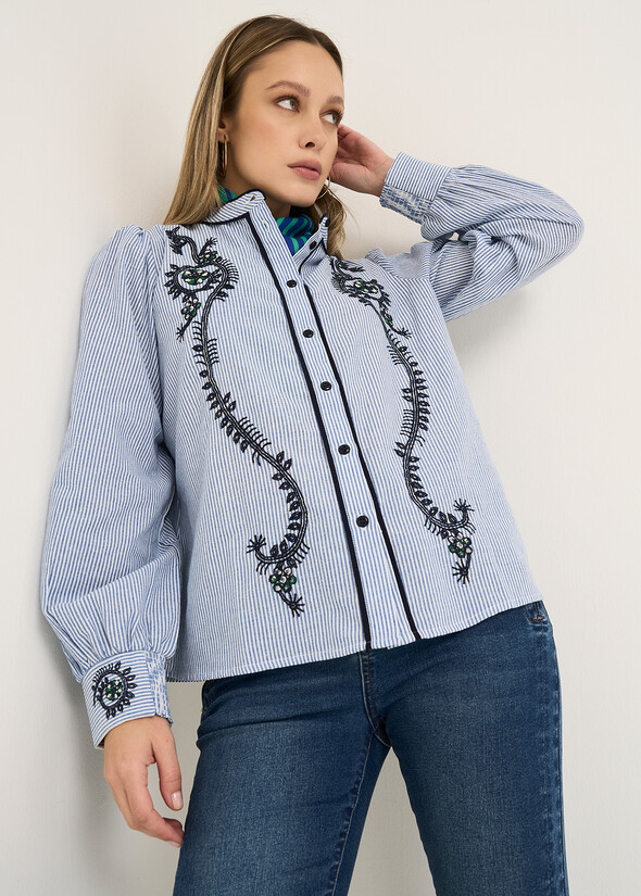 Camicia Caleia a righe con ricami BIANCO WHITE Donna null