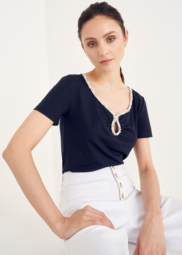 Sybil T-shirt With Rhinestones BLU Woman null