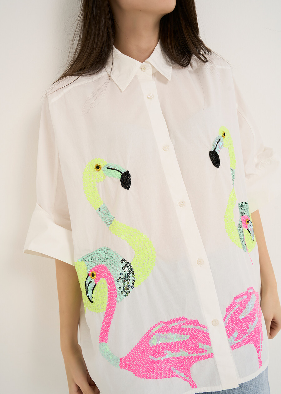 Chery flamingo embroidery shirt BIANCO WHITE Woman , image number 3