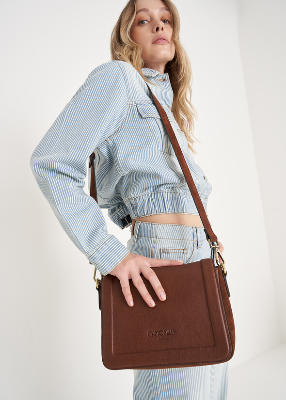 Balema 100% genuine leather crossbody bag MARRONE Woman null