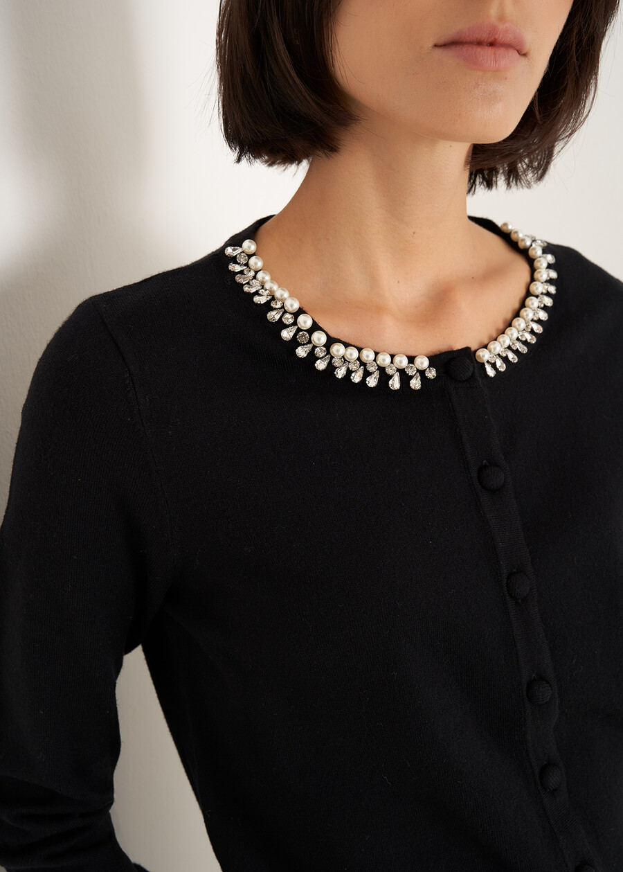 Cody cardigan with rhinestones and pearls NERO BLACK Woman , image number 2