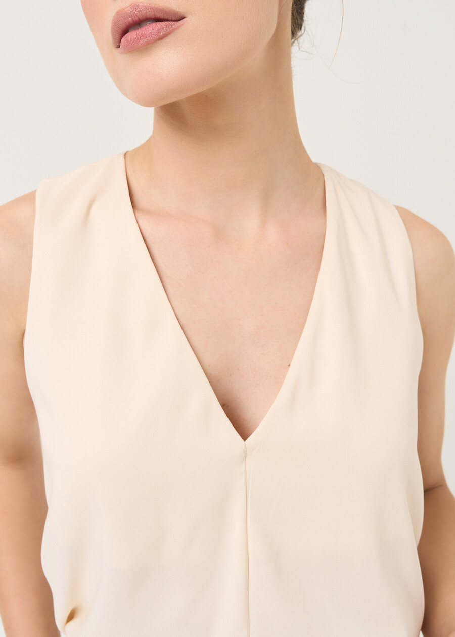 Top Tullio in satin con scollo a V BEIGE Donna , immagine n. 3