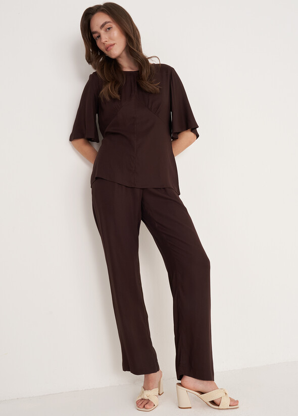 Pantaloni Ponty In Viscosa MARRONE JAVA Donna null