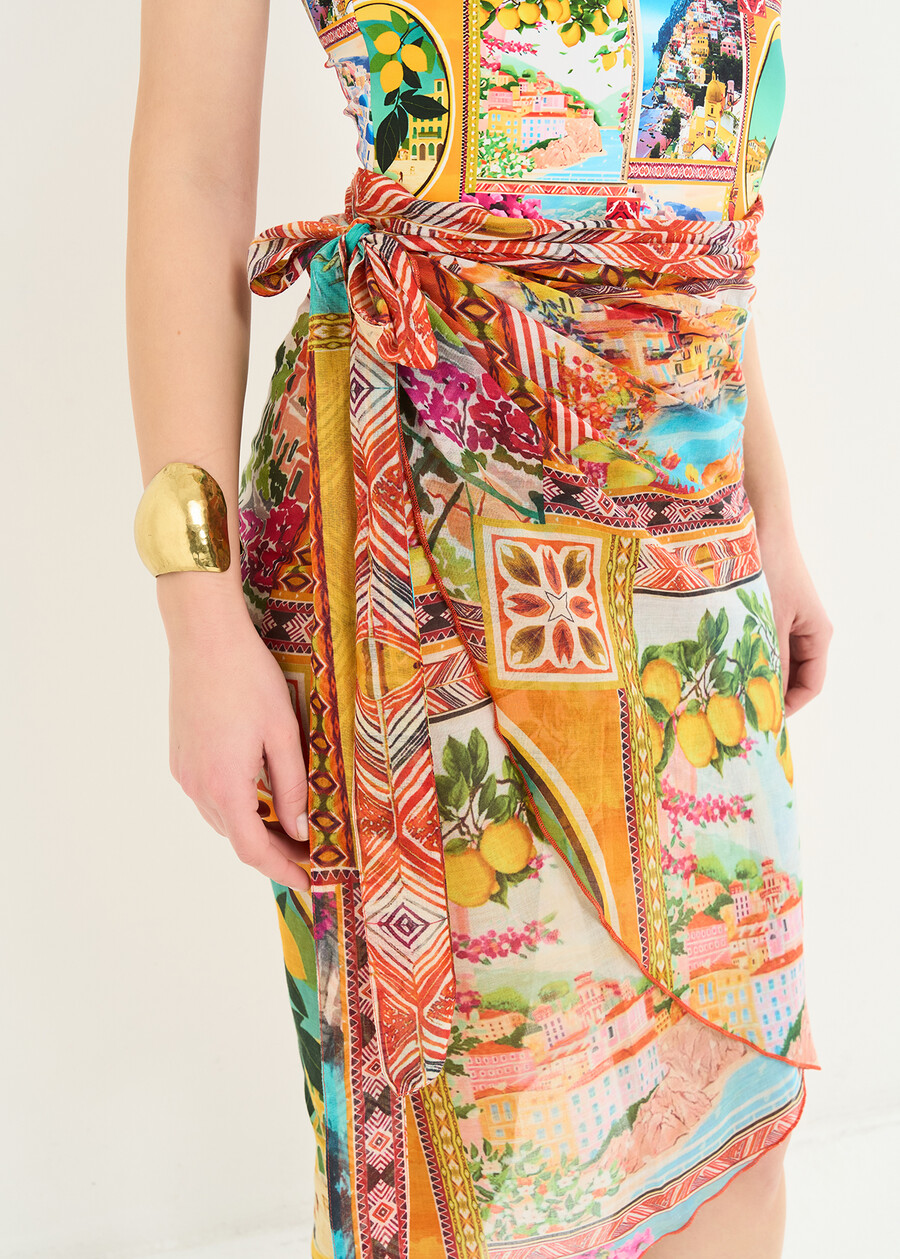 Pareo Perry in cotone stampato GIALLO MANGO Donna , immagine n. 3