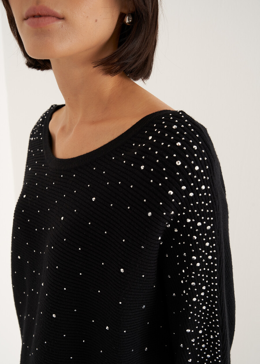 Marlena sweater with all-over rhinestones NERO BLACK Woman , image number 2