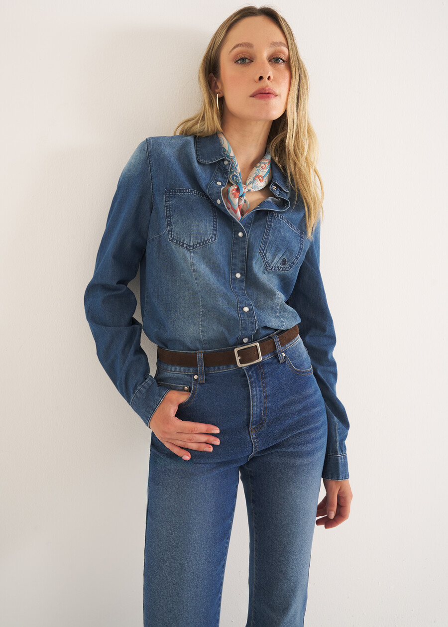 Carly denim shirt DENIM MEDIUM DENIM Woman , image number 2