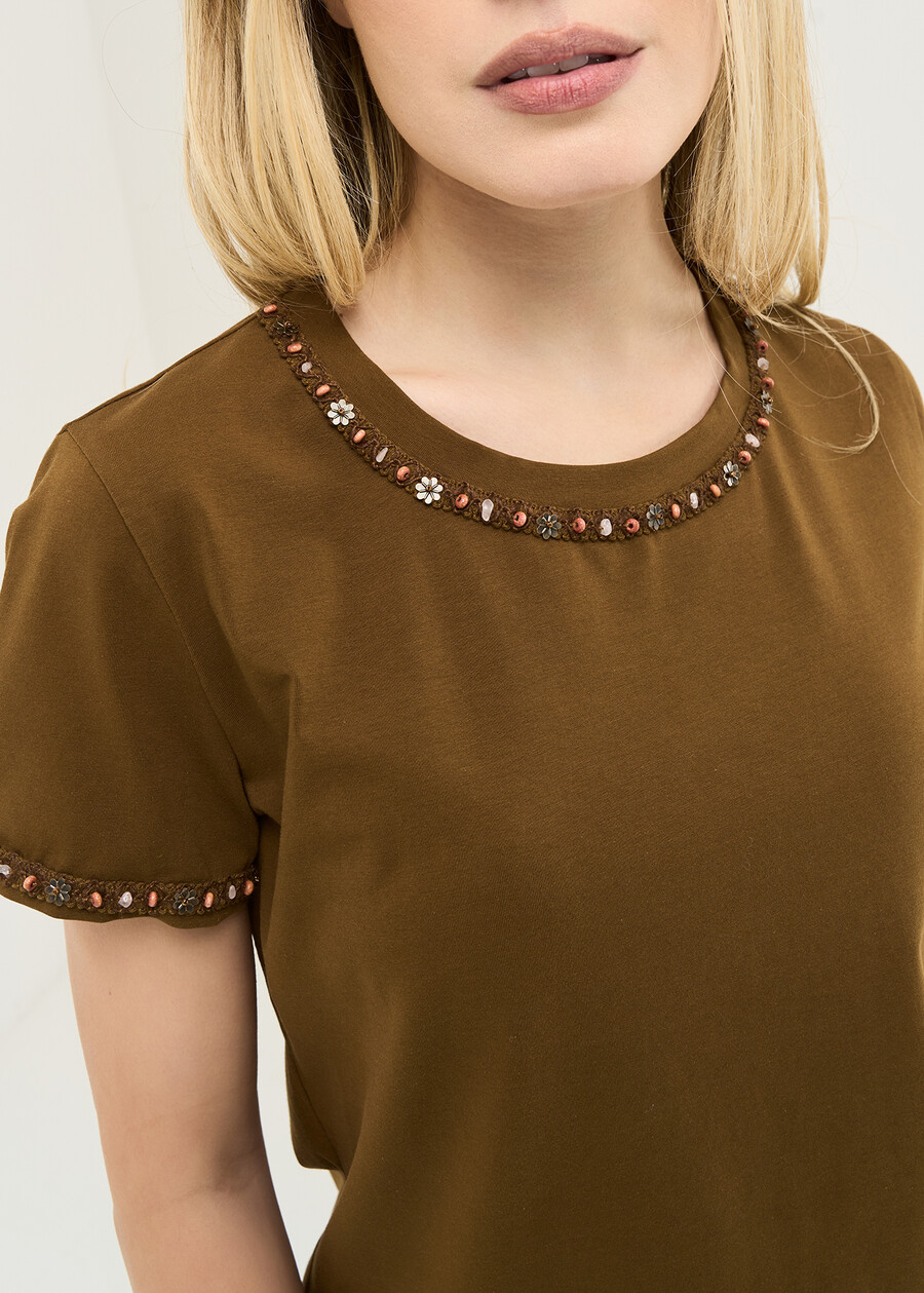 Serena T-shirt with bead detailing MARRONE Woman , image number 2