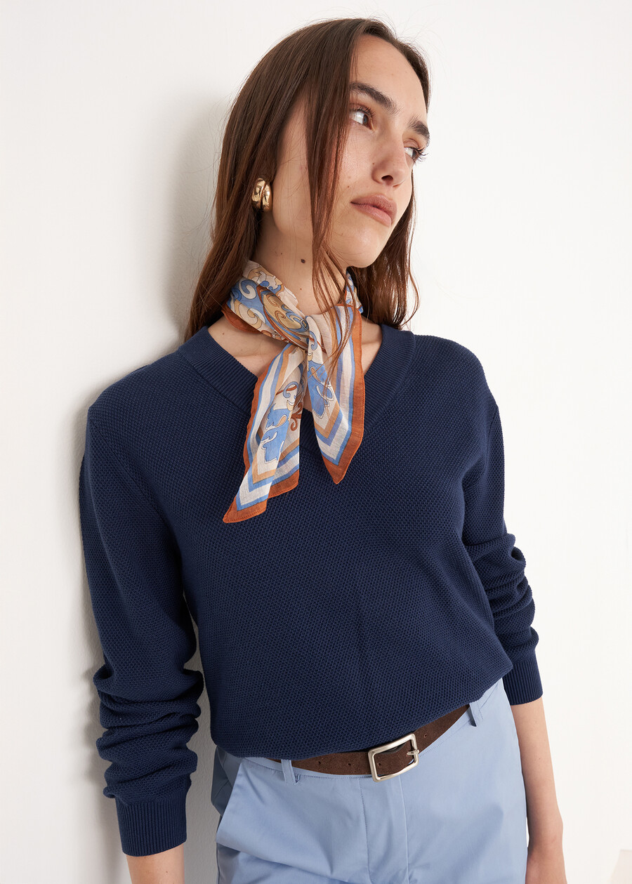 Maglia Micol in viscosa e cotone BLU MIDNIGHTBIANCO BURRO Donna , immagine n. 1