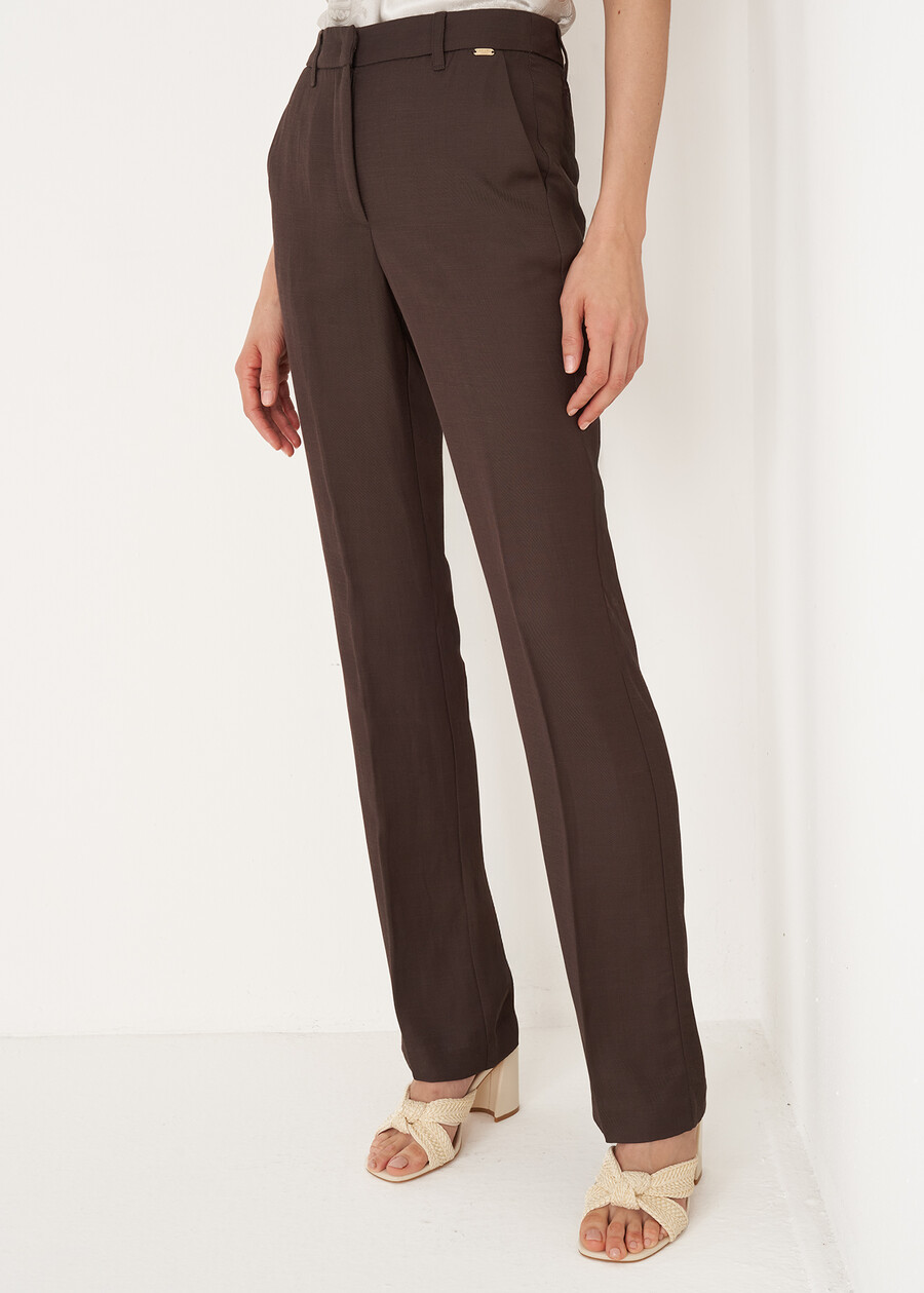 Pantaloni Jacqueline-L Lino e Viscosa MARRONE JAVAARANCIO CAROTENE Donna , immagine n. 3
