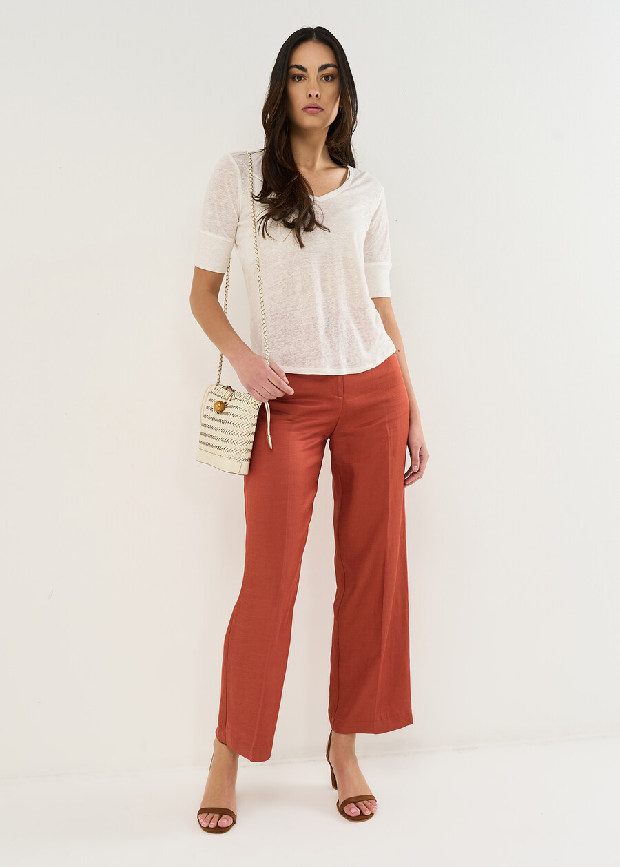 T-shirt Skyper in lino con scollo a V BEIGEMARRONEBIANCO WHITE Donna , immagine n. 4