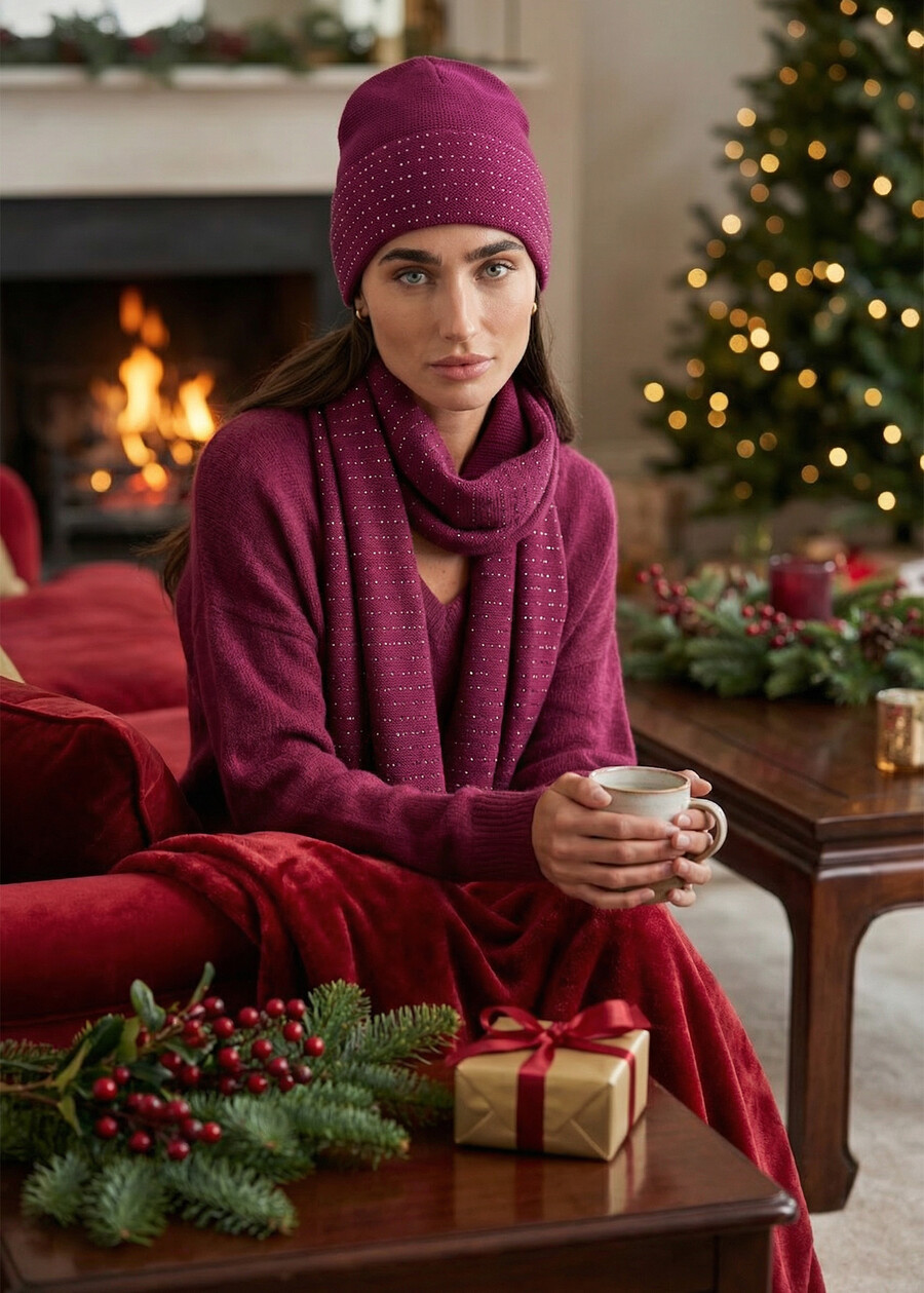 Gift Idea – Rhinestone-Detail Scarf e Matching Bea ROSSO MAGENTA Woman , image number 1