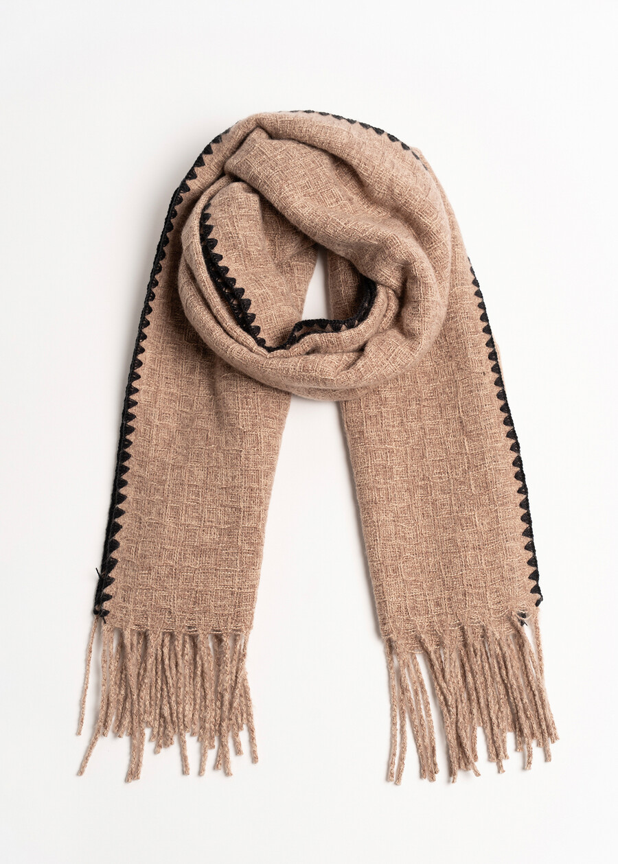 Shaggy scarf with contrast border MARRONE CAFFEBEIGE MOUSSE Woman , image number 2