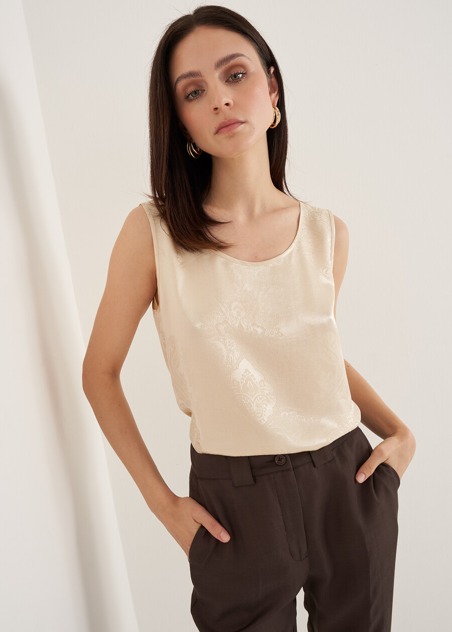 Tex Patterned Silk Top BIANCO WHITEBEIGE Woman , image number 2
