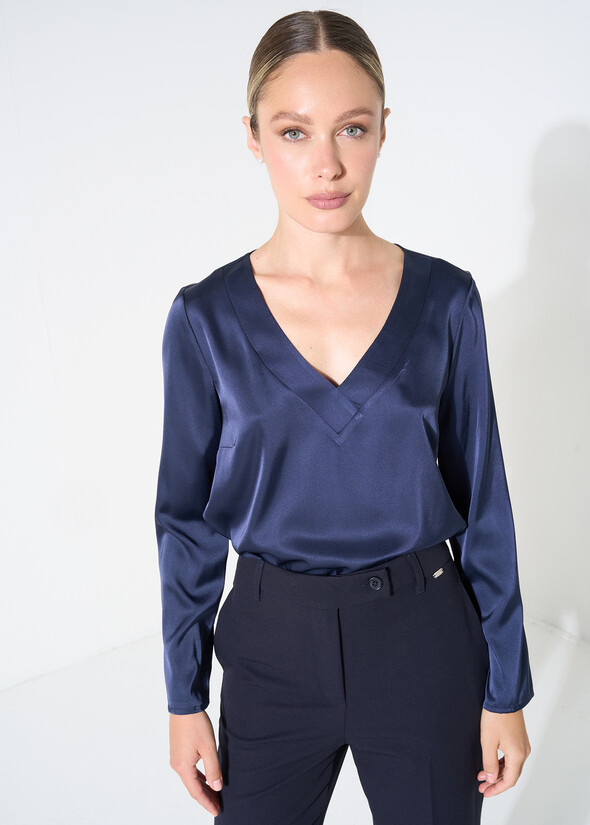 Beatrice satin V-neck blouse BLU Woman null