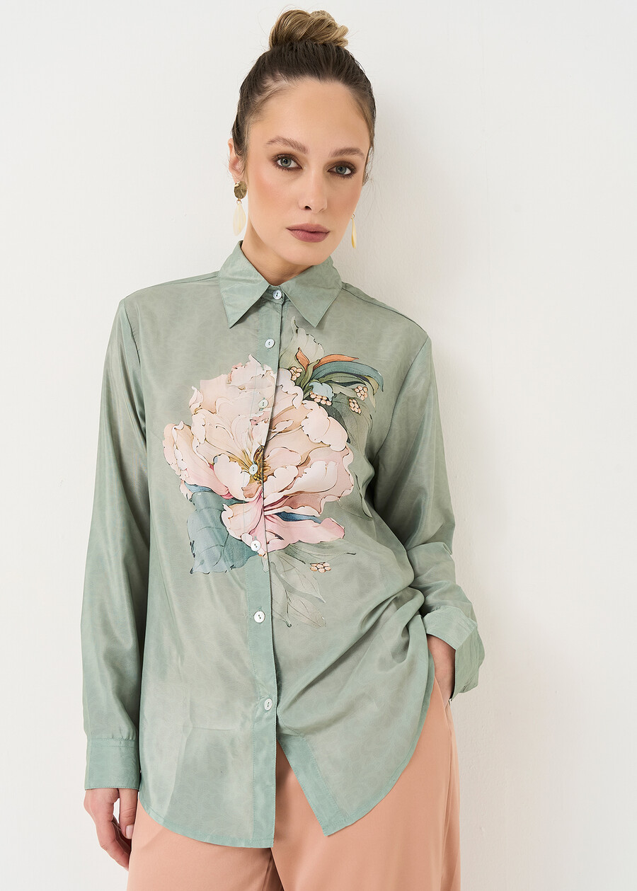 Camicia Cledy con stampa maxi fiore VERDE Donna , immagine n. 1