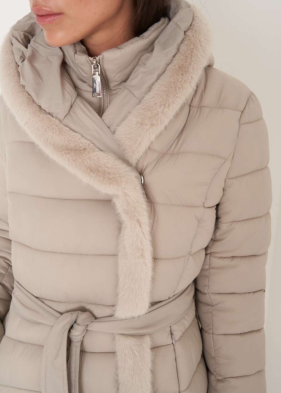 Portos long padded coat with belt NERO BLACKGRIGIO PERLA Woman , image number 2