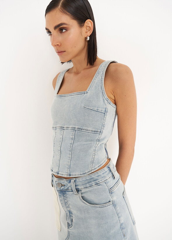 Top Tiara in denim di cotone DENIM LIGHT DENIM Donna null