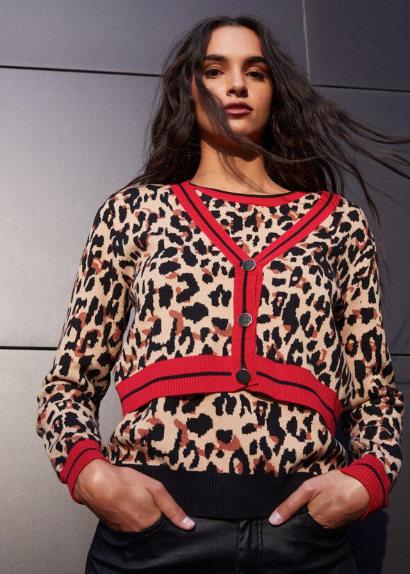 Cardigan Camoo fantasia animalier BEIGE CAMMELLO Donna null