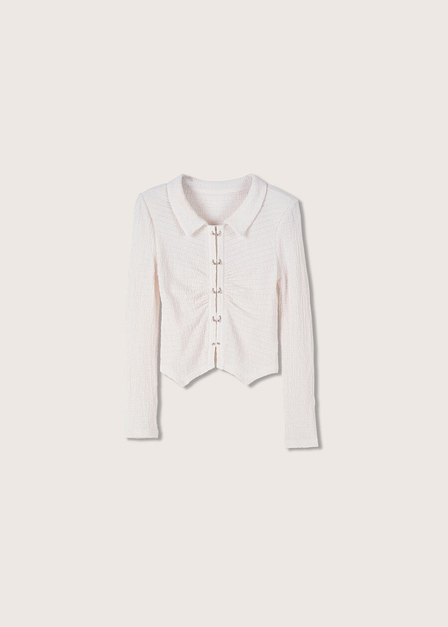 Maglia Saffo in tessuto goffrato BEIGE GESSO Donna , immagine n. 4