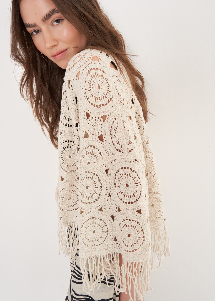 Cardigan Criss In Crochet BIANCO BURRONERO BLACK Donna , immagine n. 2