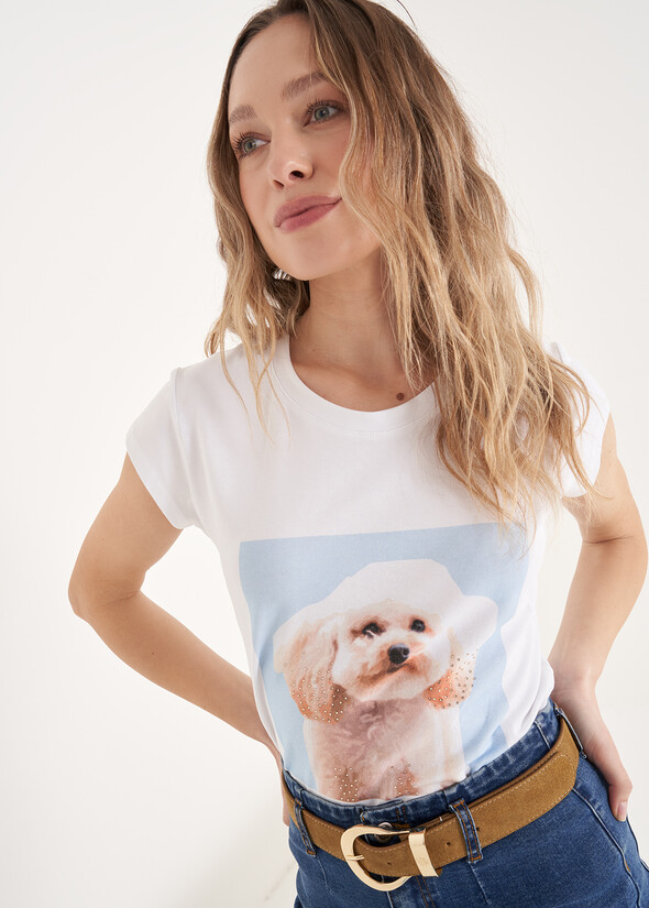 T-Shirt Siri in Cotone con Strass BIANCO WHITE Donna null