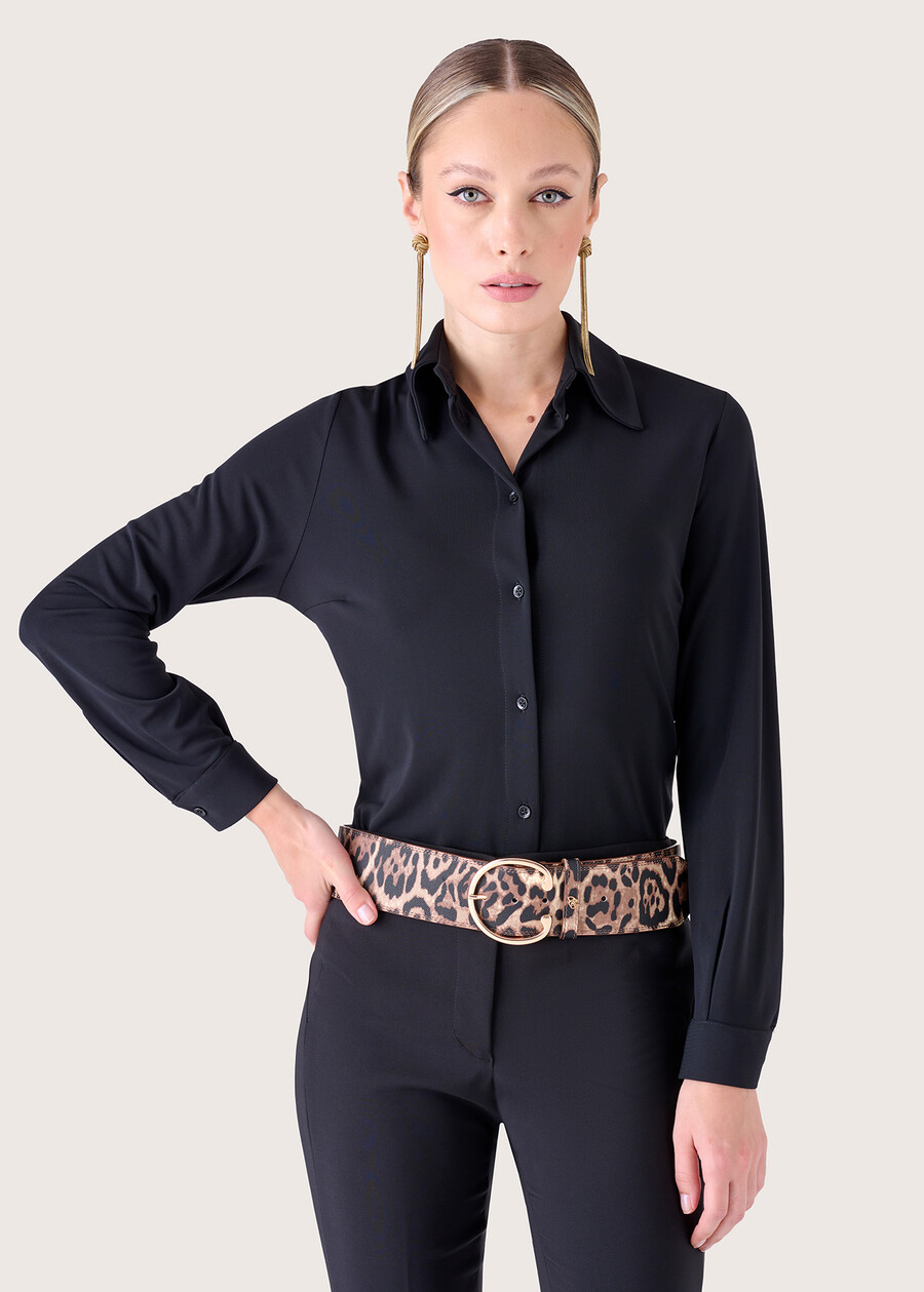 Camicia Alessia in jersey NERO BLACKVIOLA UVABIANCO WHITEMARRONE BRUCIATO Donna , immagine n. 1